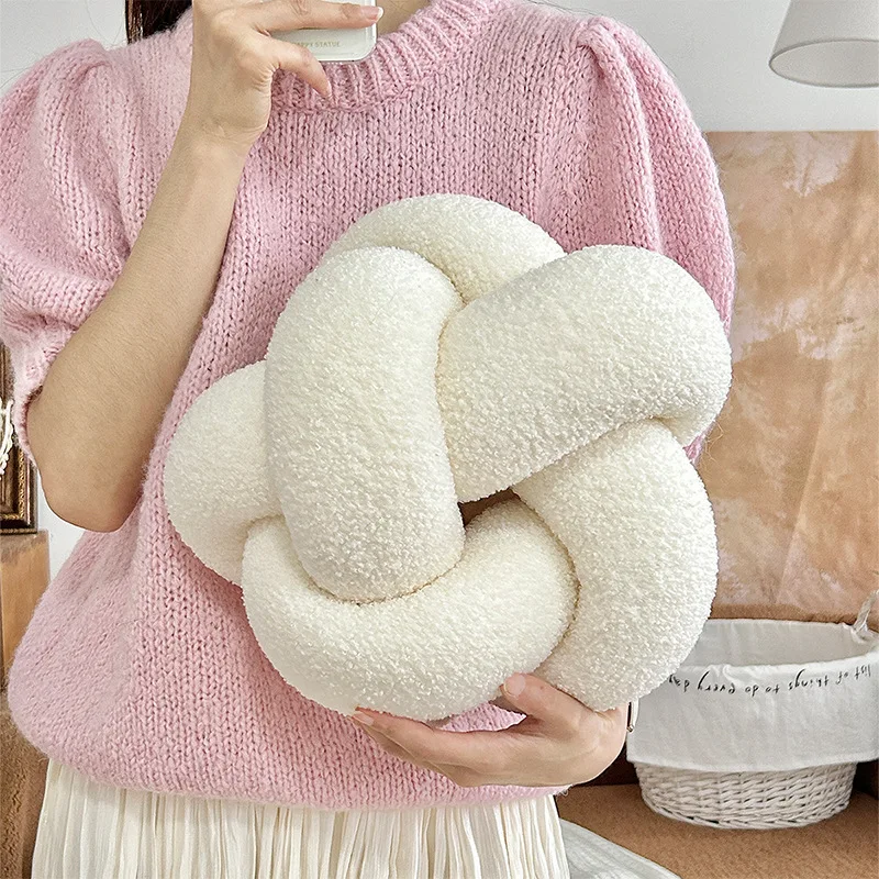 Handmade Knotted Ball Pillow Lamb Fleece Octagonal Cushion Sofa Throw Pillow Living Room Bed Backrest