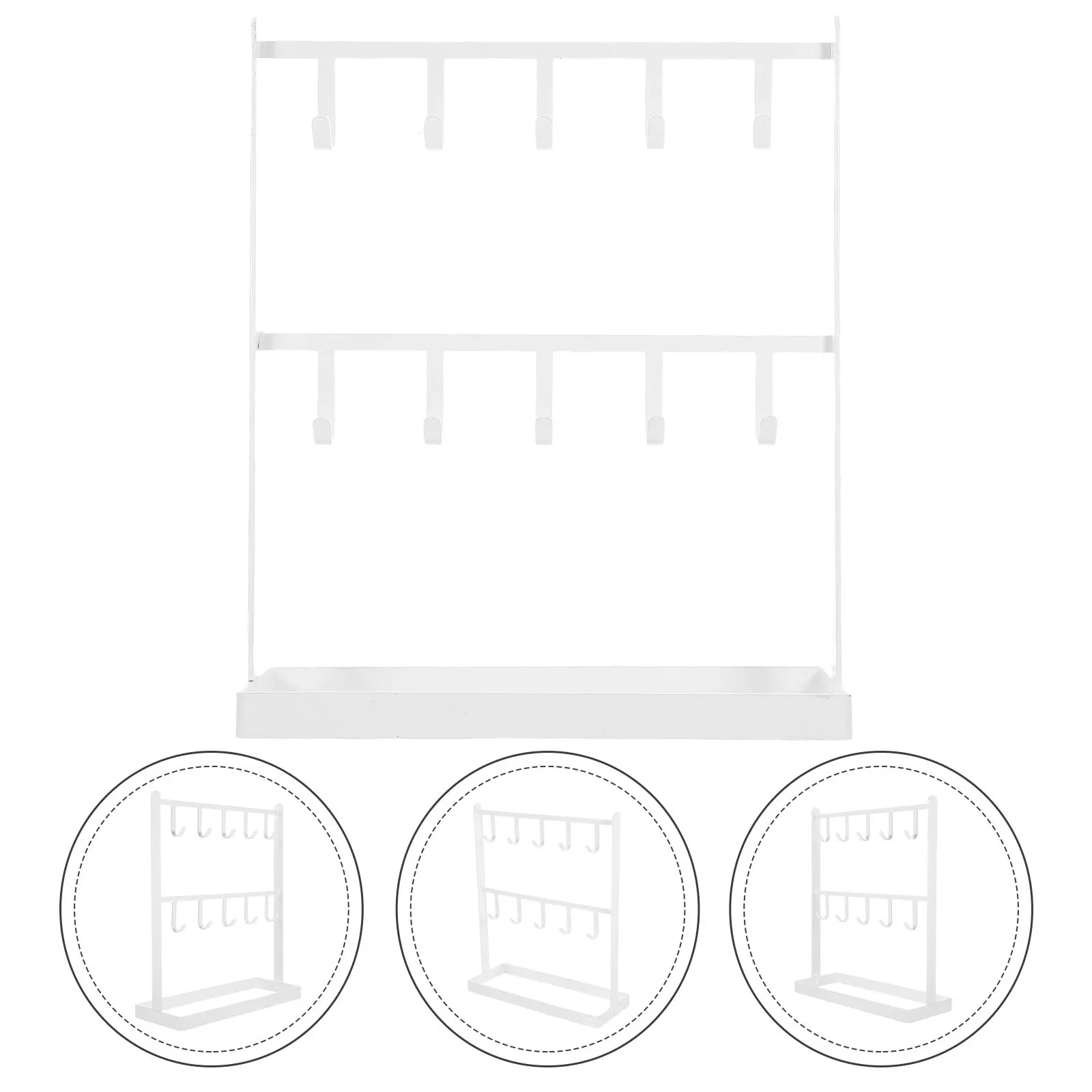 

Hanging Jewelry Organizer 2-Tier Metal Frame with Wood Base for Necklace Bracelet Ring Earring Watch Display Stand Rack
