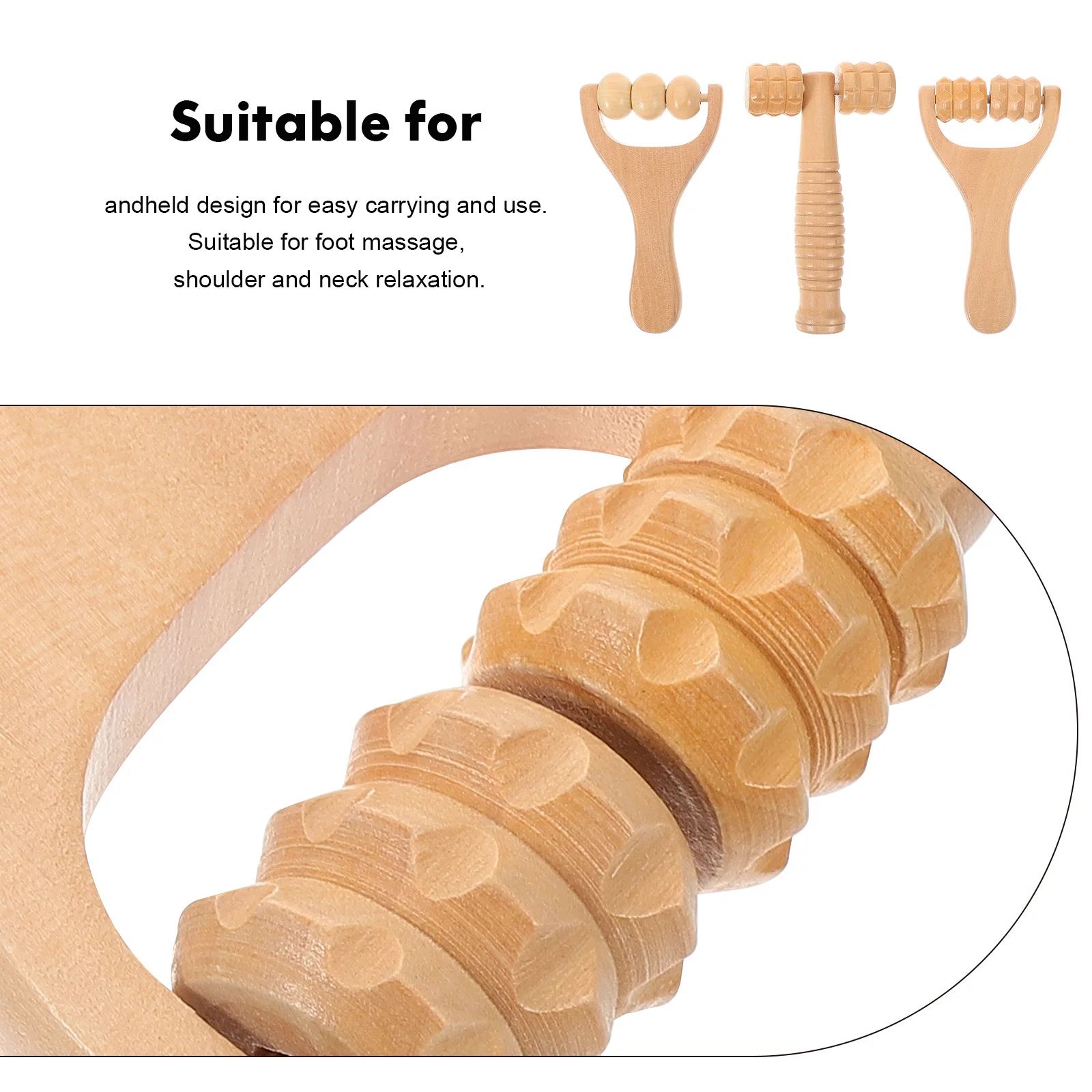 

3pcs Wood Massage Tools Handheld Foot Shoulder Neck Roller Massager Portable Body Care Travel Hotel Wooden Material Long Lasting