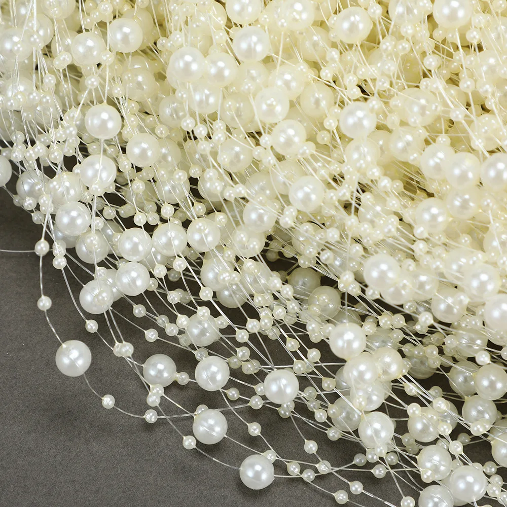 Pearl Beads String 3+8mm Faux Pearl Strand Fishing Line Garland Beads for Wedding Centerpieces Bouquet Backdrop Table Decoration