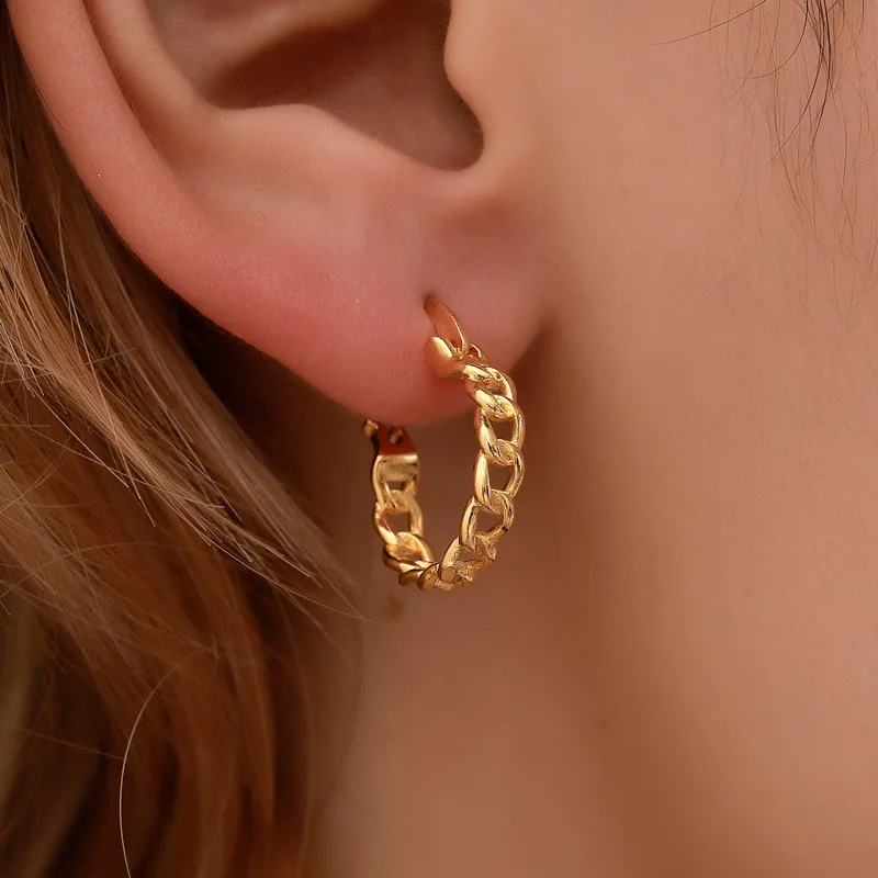 Cuban Hoop Earrings Fashionable Gold Plated Dangle Earring for Women Stylish Accessory Lover Gifts