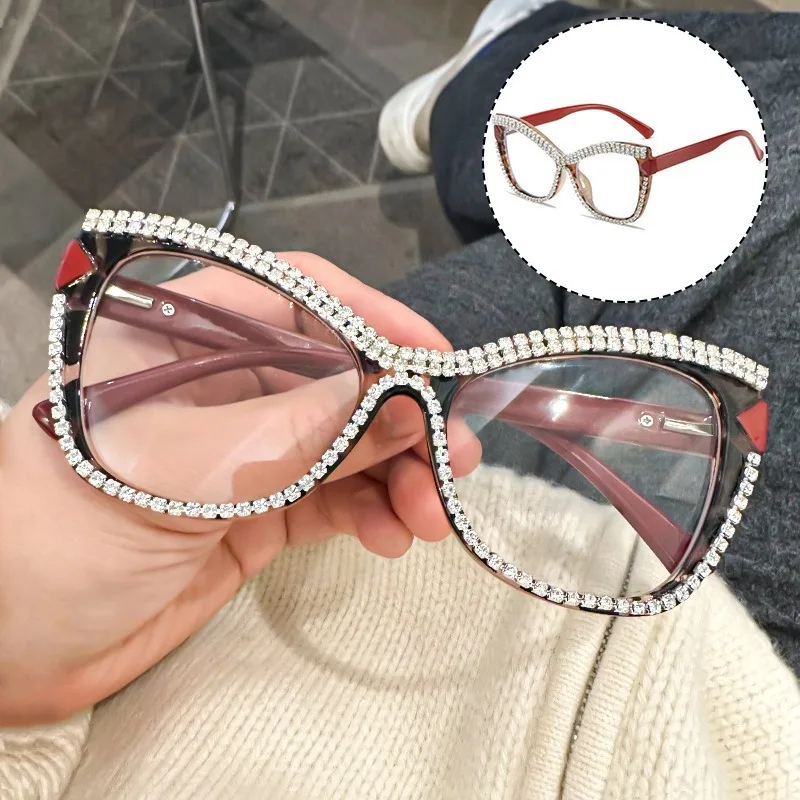 

Fashion Cat Eye Reading Glasses with Rhinestone Embellishments - Suitable for Older Presbyopia From +1.0 To +4.0 Diopters