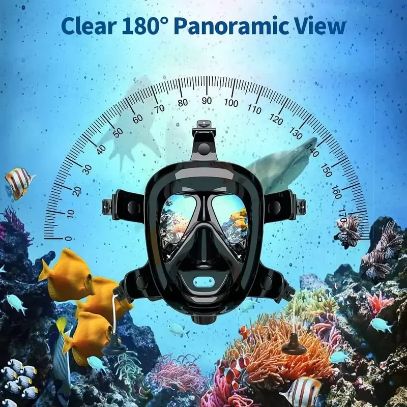 Full Face Diving Mask with Mount, Full Face Snorkel Mask for Adults Compatible with Above 1L Scuba Diving Tank