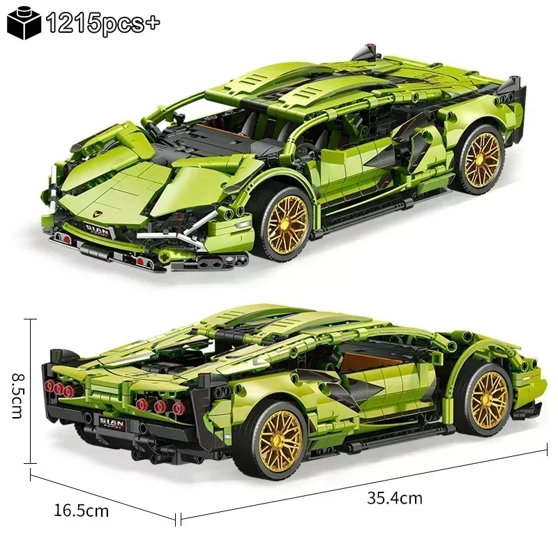 1215 Stuks Technische Groene Lamborghinis Super Sportwagen Bouwsteen Moc Model Racevoertuig Assembleren Bakstenen Speelgoed Voor Kinderen Geschenken