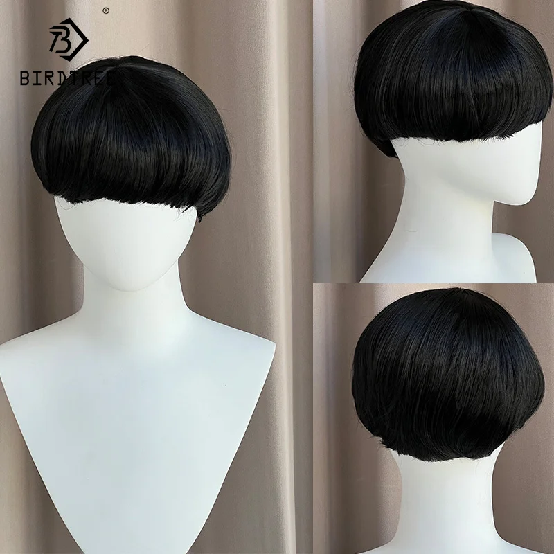 

Bird Tree-7 Inch Bob Haircut Парики Человеческие волосы, Парик из розовой сетки с бахромой, Повседневная одежда, Винтаж, Нейтральный, Парик для женщин J40505QM