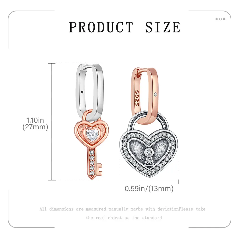 925 Sterling Silver Earrings Heart-shaped Key Lock Earrings Original Earrings For Ladies Fashion Friends Party Daily Wear Gift