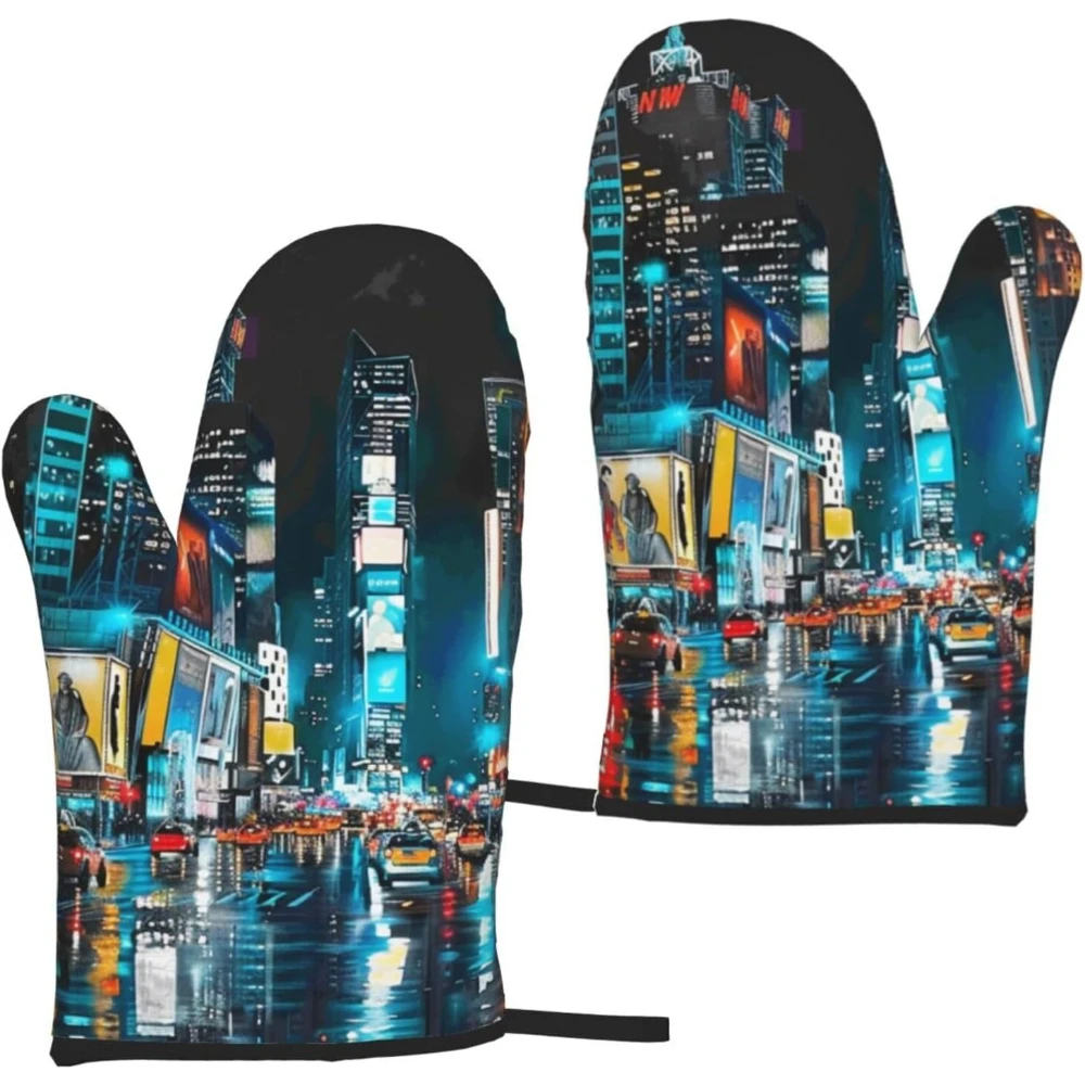 

Рукавицы для духовки с принтом Нью-Йорка, 2 шт. - термостойкие водонепроницаемые тканевые перчатки для духовки для кухни, выпечки, барбекю