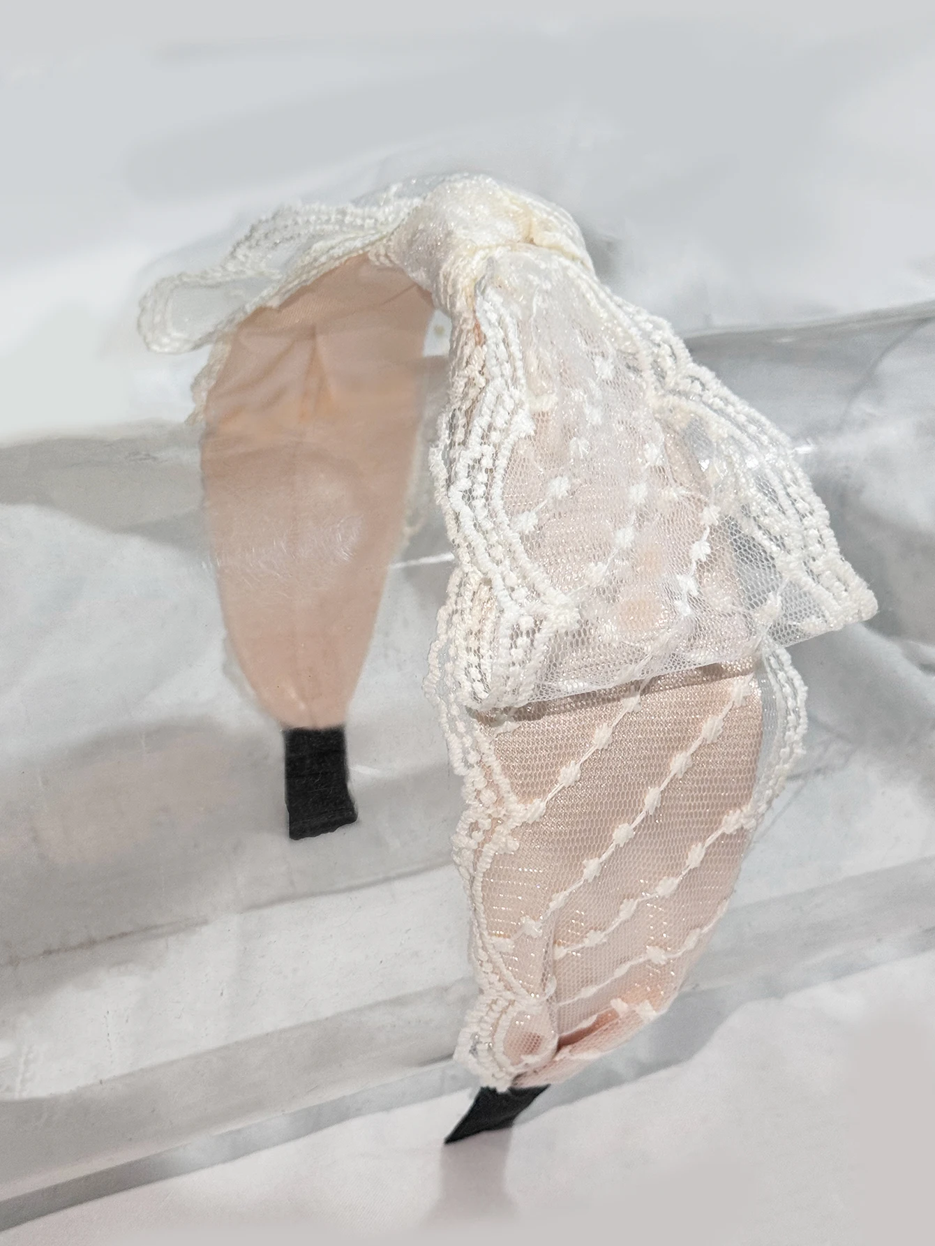 1 Süßes Spitzen-Stirnband mit großer Schleife, neues Stirnband mit breitem Netzrand, Haaraccessoire im Prinzessinnen-Stil, Feenmärchenhaft – Detail 8