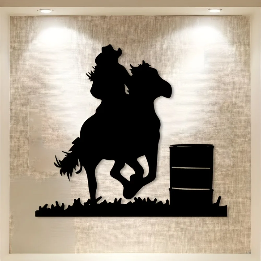 1pc Western Barrel Racing Metal Wall Art Outdoor Horse Decor Gift for Racers