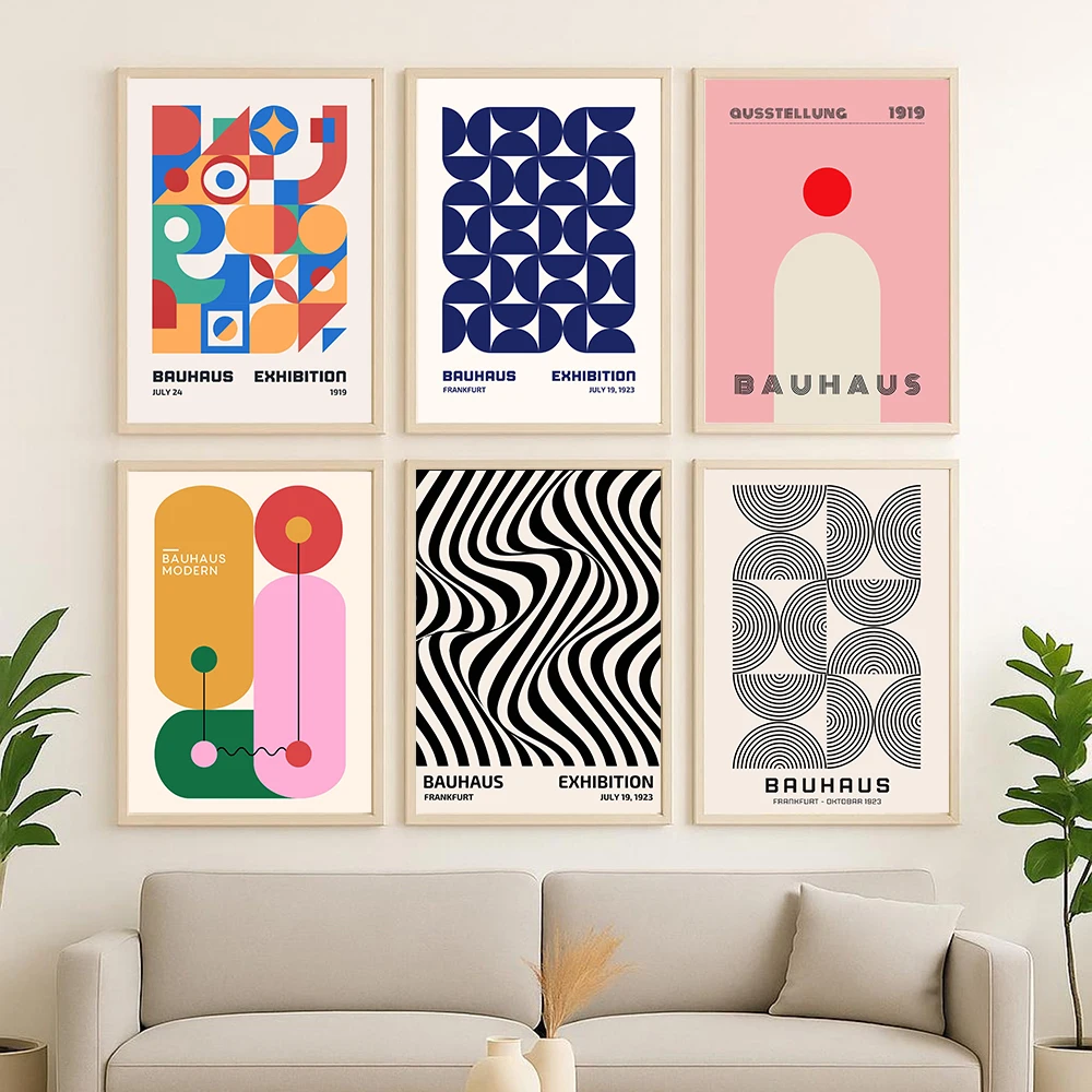 Modern Bauhaus Geometric Exhibition Poster Abstract Minimalist Canvas Prints Pictures for Modern Home & Office Decor No Frame