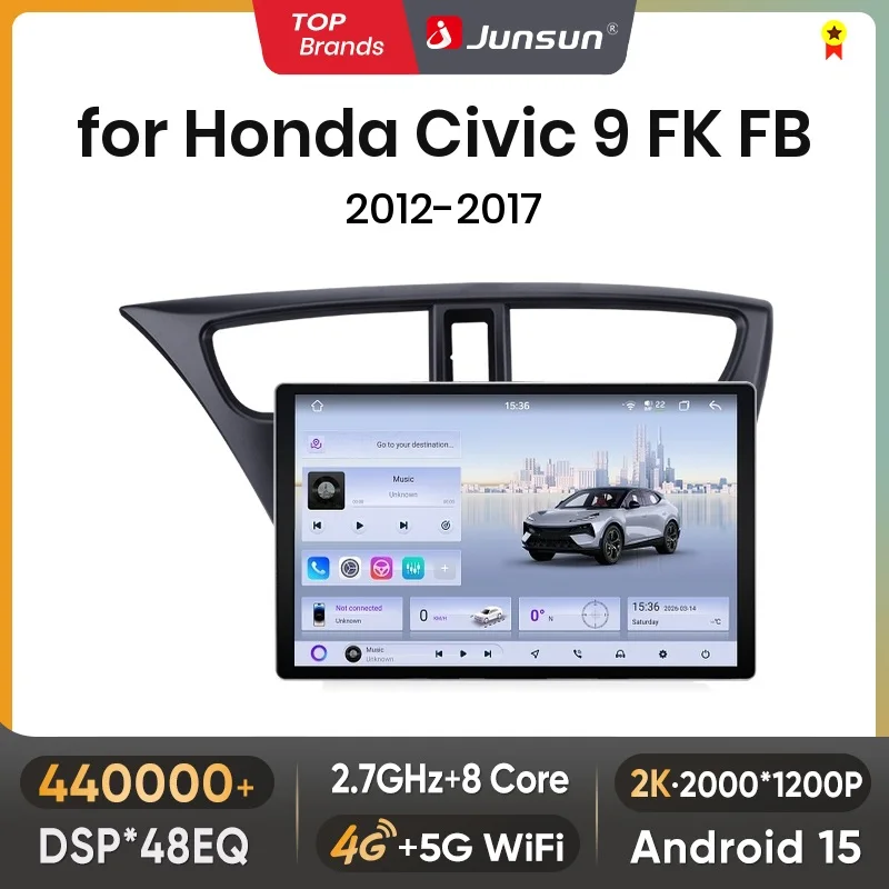 Autoradio Junsun 7870 2K sans fil CarPlay Android Auto pour Honda Civic 9 FK FB 2012 2013-2017 GPS 4G Navigation Lecteur DSP DTS 360