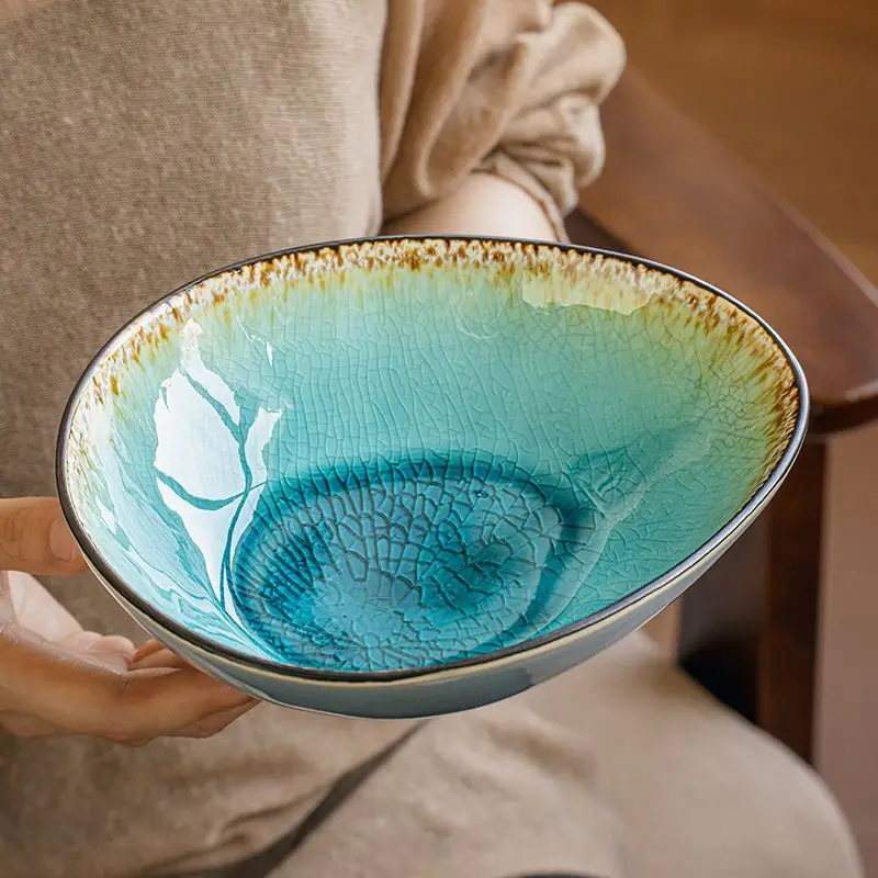 

Creative and Exquisite Gradient Ice-crack Irregular-shaped 8-inch Water Drop Restaurant Specialty Saladceramic Dish Bowls