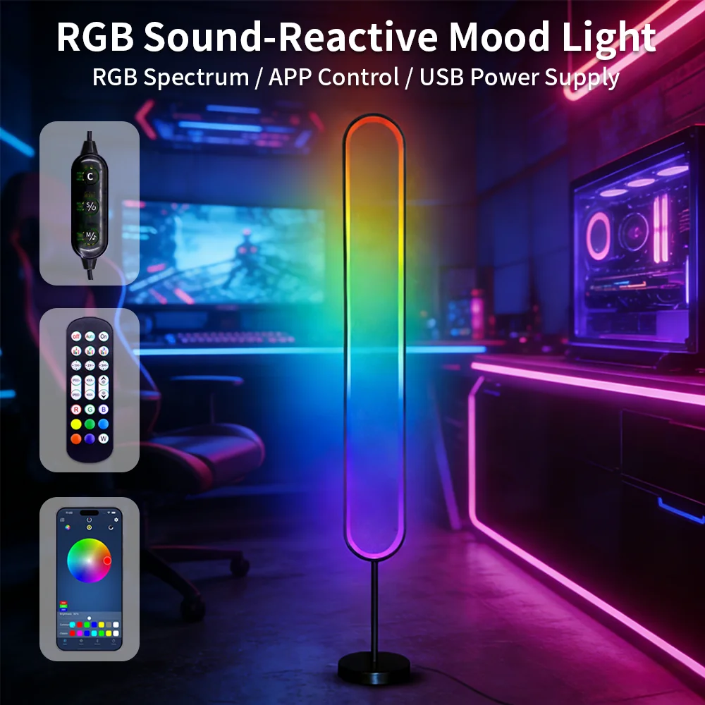 

RGB Colorful U-Shaped Modern Floor Corner Ambient Light, Smart Music Rhythm Sound-Activated Floor Lamp for Bedroom & Living Room