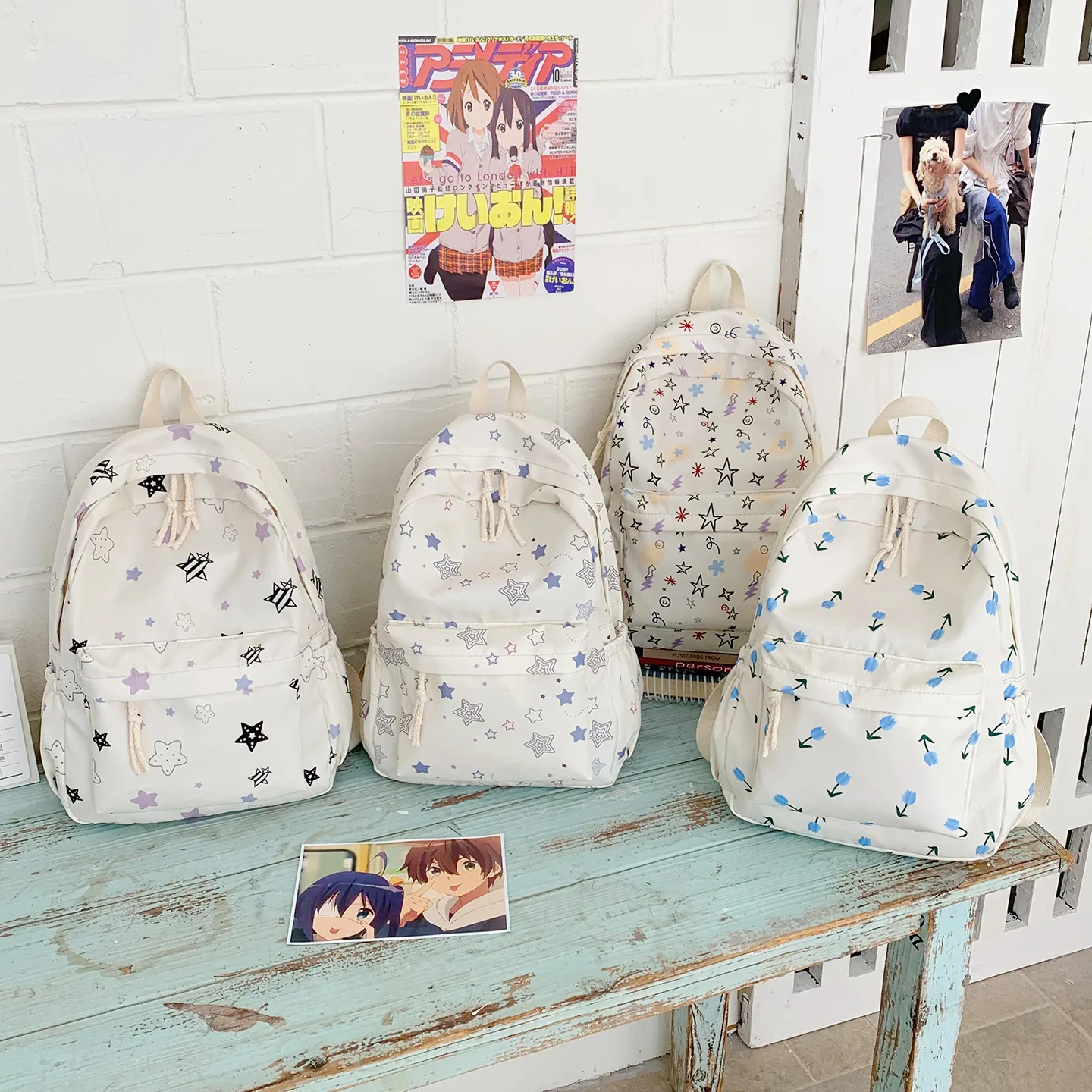 

Легкая школьная сумка из нейлоновой ткани для девочек, цветной цветочный принт со звездами, дорожный рюкзак большой вместимости, каваи