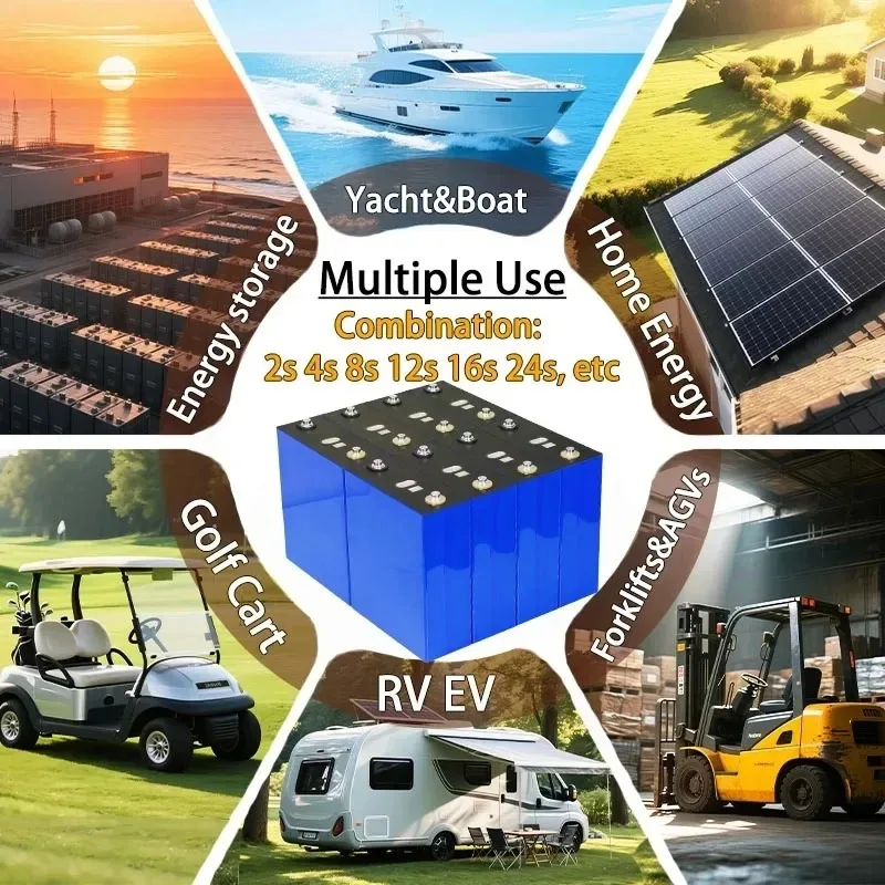 بطارية قابلة للشحن 3.2 فولت 340 أمبير في الساعة من الفئة أ Lifepo4 - 10000 دورة، حزمة بطارية DIY 12 فولت 24 فولت 48 فولت لمخيم عربة الجولف الشمسية RV EV