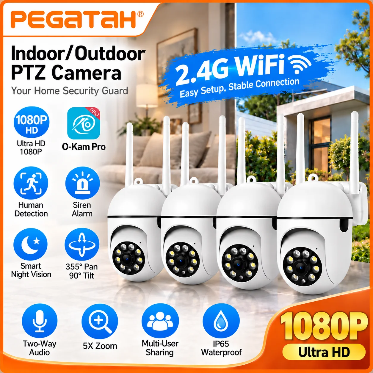 PEGATAH 1080P 5X Camera de segurança wifi  Indoor Outdoor Camera amaras de vigilância casa for Home Camera Security WIFI