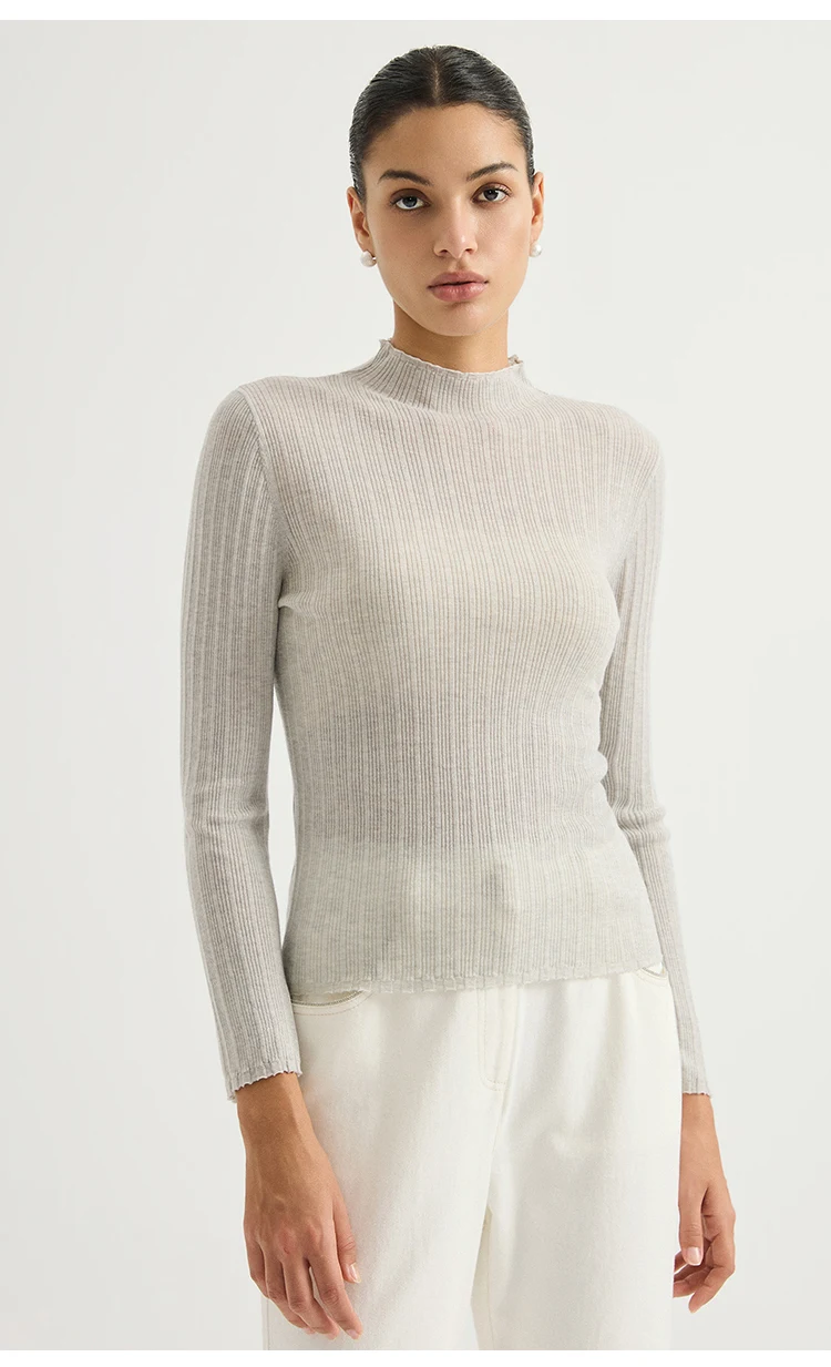 BL3621732 Damen-Pullover mit Stehkragen aus Wollmischung, Lurex, gerippt, langärmelig, mit Wellenkragen, seitlicher Kette und metallischem Glanz für den Herbst – Detail 3