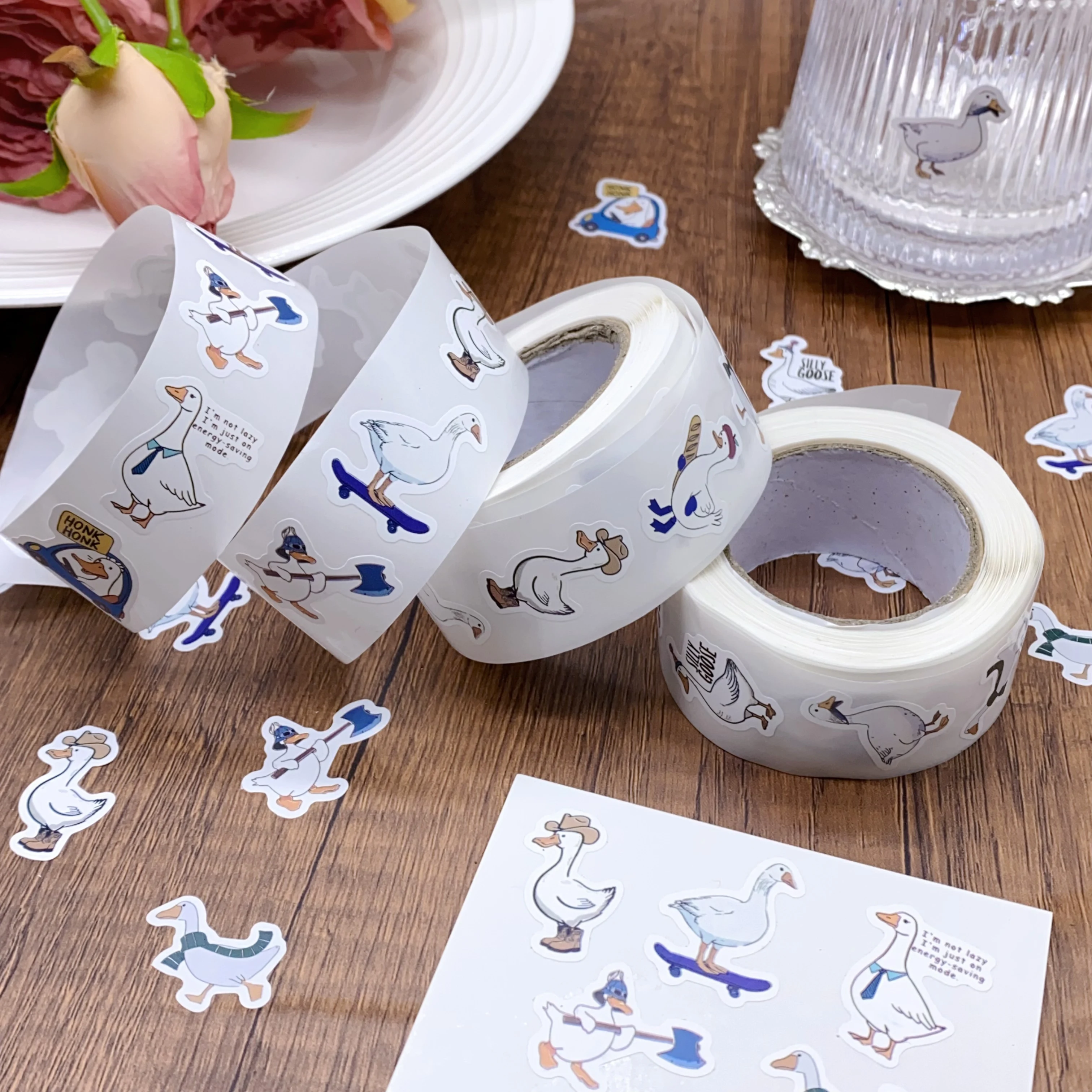 500Pcs/Roll Funny Cartoon Goose Roll Sticker Cute Animals Sealing Decal DIY Decorative Luggage Scrapbook Car Kid Toys
