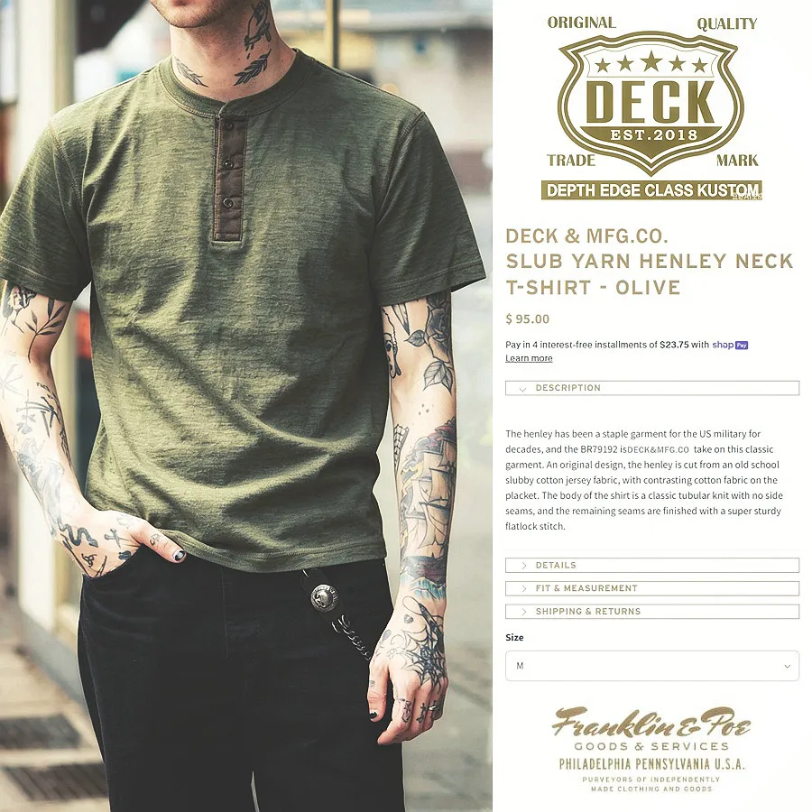 DECK & MFG.CO. Classic Military Style Base Shirt - Retro Bamboo Fiber Short Sleeve