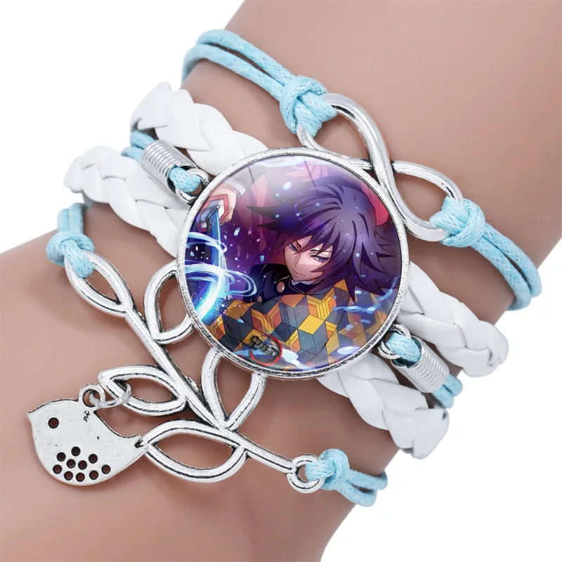 Demon Slayer Bracelet Charm Wristband for Women Couple Kimetsu No Yaiba Kamado Tanjirou Cosplay Cartoon Leather Anime Jewelry