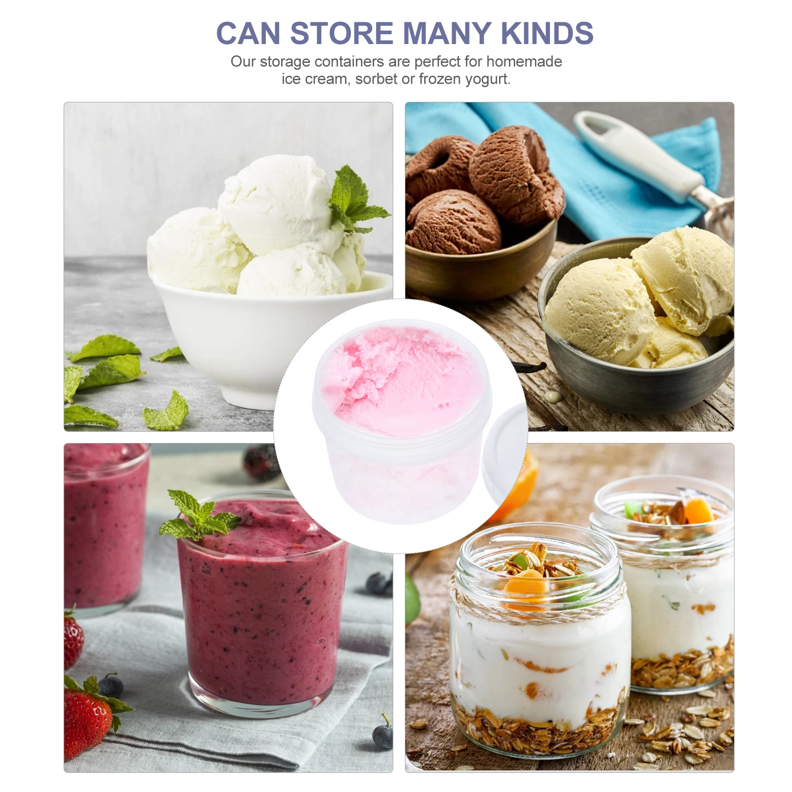 

5pcs 400Ml Ice Cream Containers Leakproof Freezer Storage Boxes For Yogurt Sorbet Dessert Stackable Space Saving Kitchen Garage