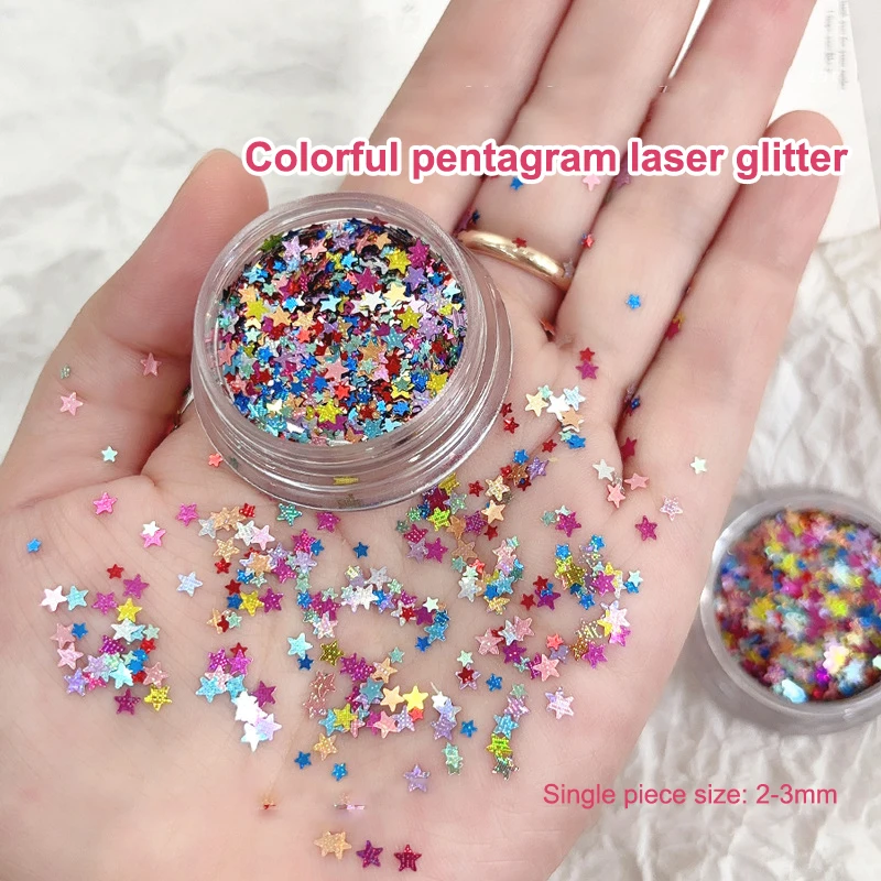 1 caixa brilho arte do prego glitter lantejoulas misturadas em forma de estrela lantejoulas flocos para arte do prego decalques 3d acessórios