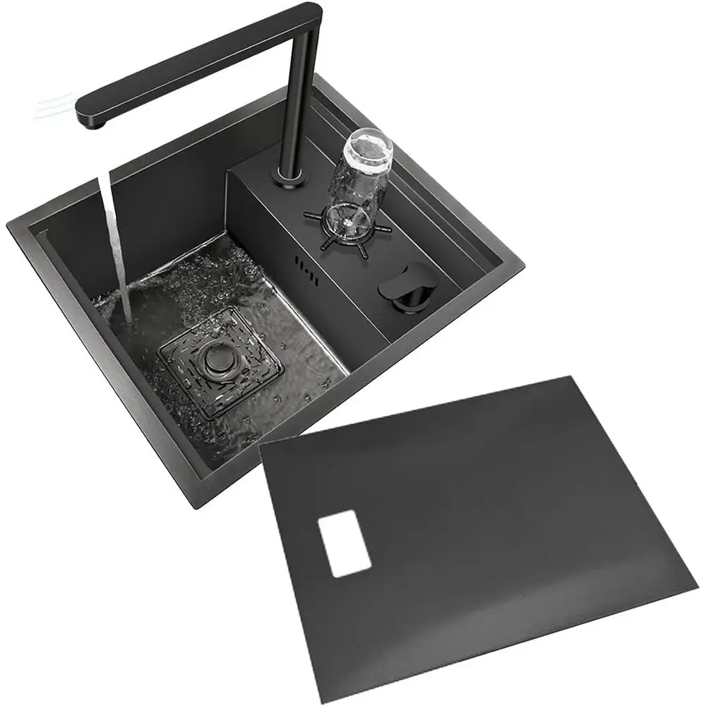 

Single Bowl Kitchen Sinks With Cup Washer，stainlsteel sink,undermount drop in kitchen sink,Single Bowl StainlSteel Workstation B