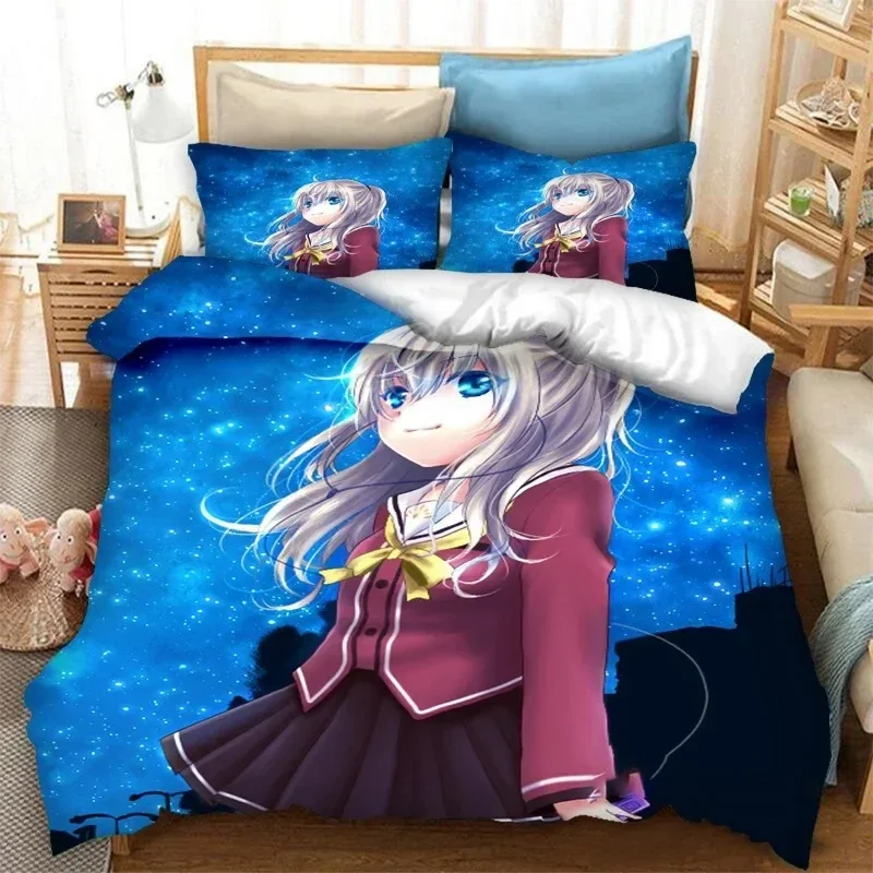 

3D Printed Anime Charlotte Tomori Nao Bedding Set Boys Girls Twin Queen Size Duvet Cover Pillowcase Bed Kids Adult Home Textiles