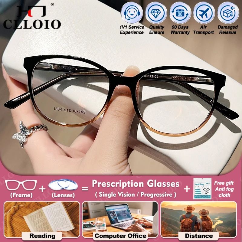 

CLLOIO простая постепенная оправа «кошачий глаз» женские фотохромные очки для близорукости с фильтром синего света прогрессивные оптические очки