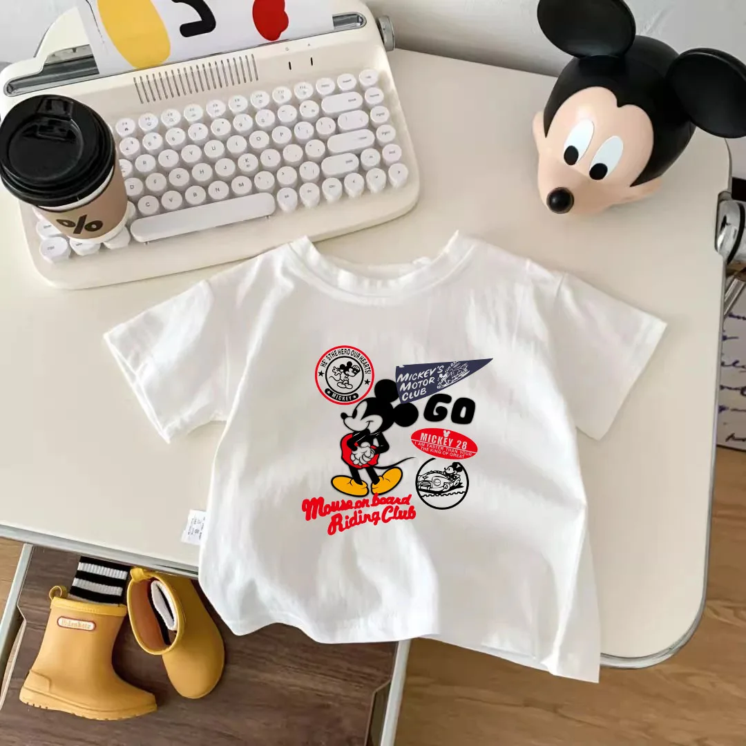 

Mickey and Minnie Short-sleeved T-shirts, New Spring and Autumn Korean-style Stylish Tops for Boys and GirlsParent-child Outfits