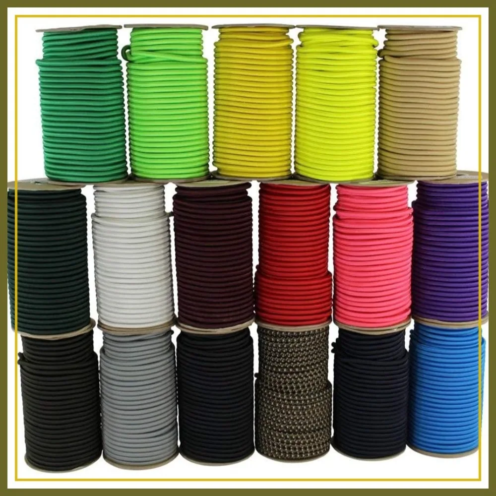 

100% Elastic Bungee Cord 3/8" x 100ft - Marine Grade Dacron Polyester for DIY, Tie Downs, Commercial Uses