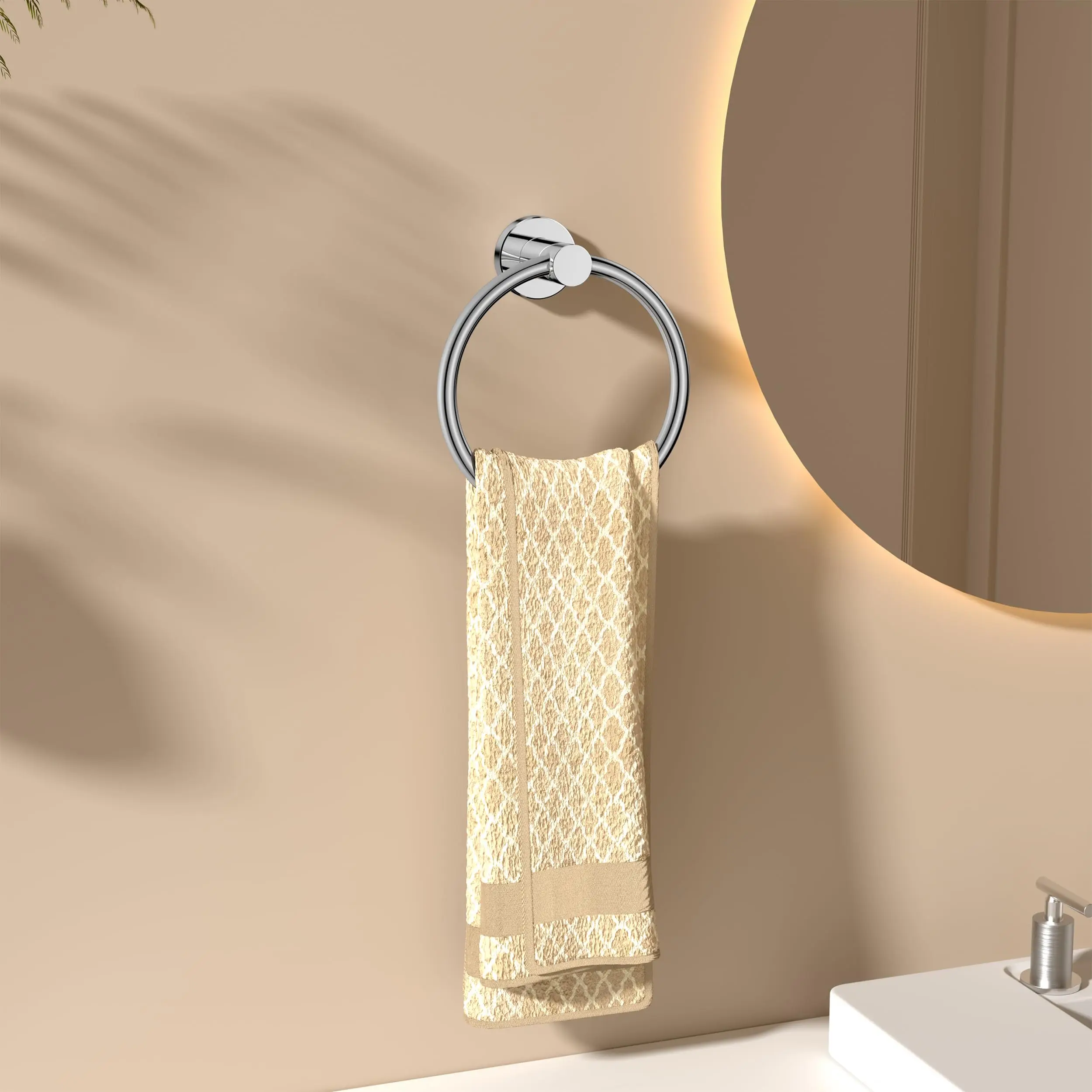 Badezimmer-Handtuchringhaken, Hardware-Zubehör, Aufbewahrungshalter, Handtuchhalter aus Edelstahl 304, moderner runder Handtuchhalter – Detail 11