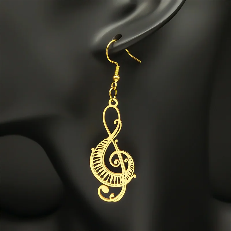 Music Note Treble Clef Earring Drops For Women Stainless Steel Gold Color Hollow Earrings Music Symbol Party Gift Jewelry E8598