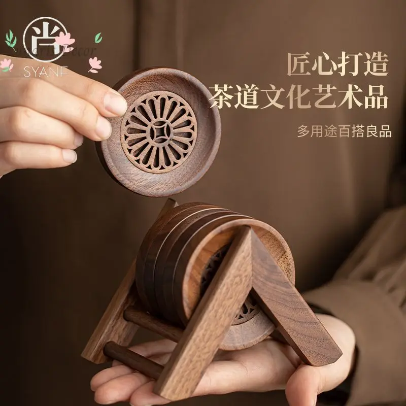 Solid wood coaster household high-grade walnut anti-scalding insulation pad tea saucer teacup pad kung fu tea set tea