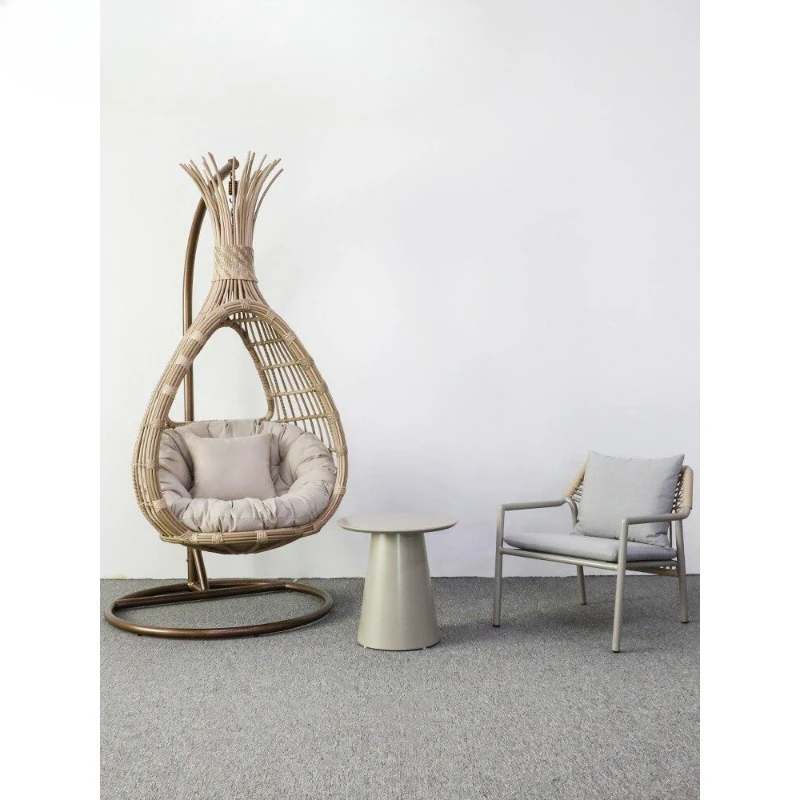 Single rocking chair Household courtyard rattan chair Indoor hotel B & B Lazy rattan hanging basket