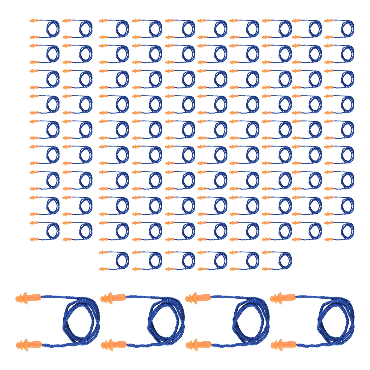 100 pares de tampões para os ouvidos com fio de silicone não macio embalados individualmente, tampões para os ouvidos de borracha reutilizáveis para proteção auditiva