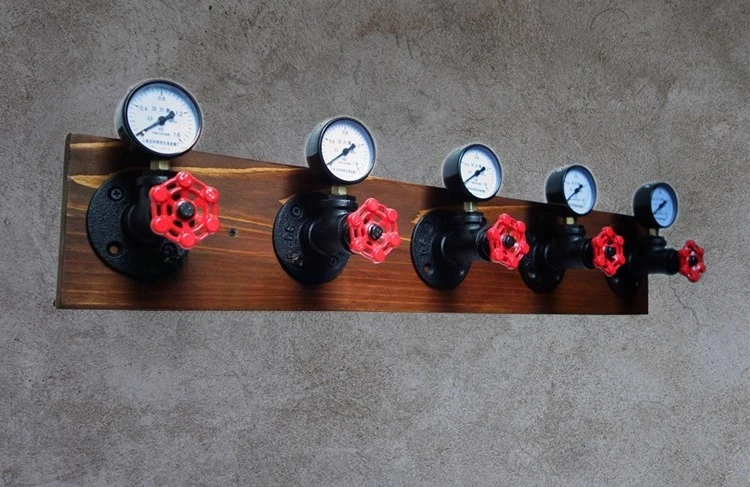 Retro industrial steam valve pressure gauge coat hook, clothing store creative style solid wood coat hook