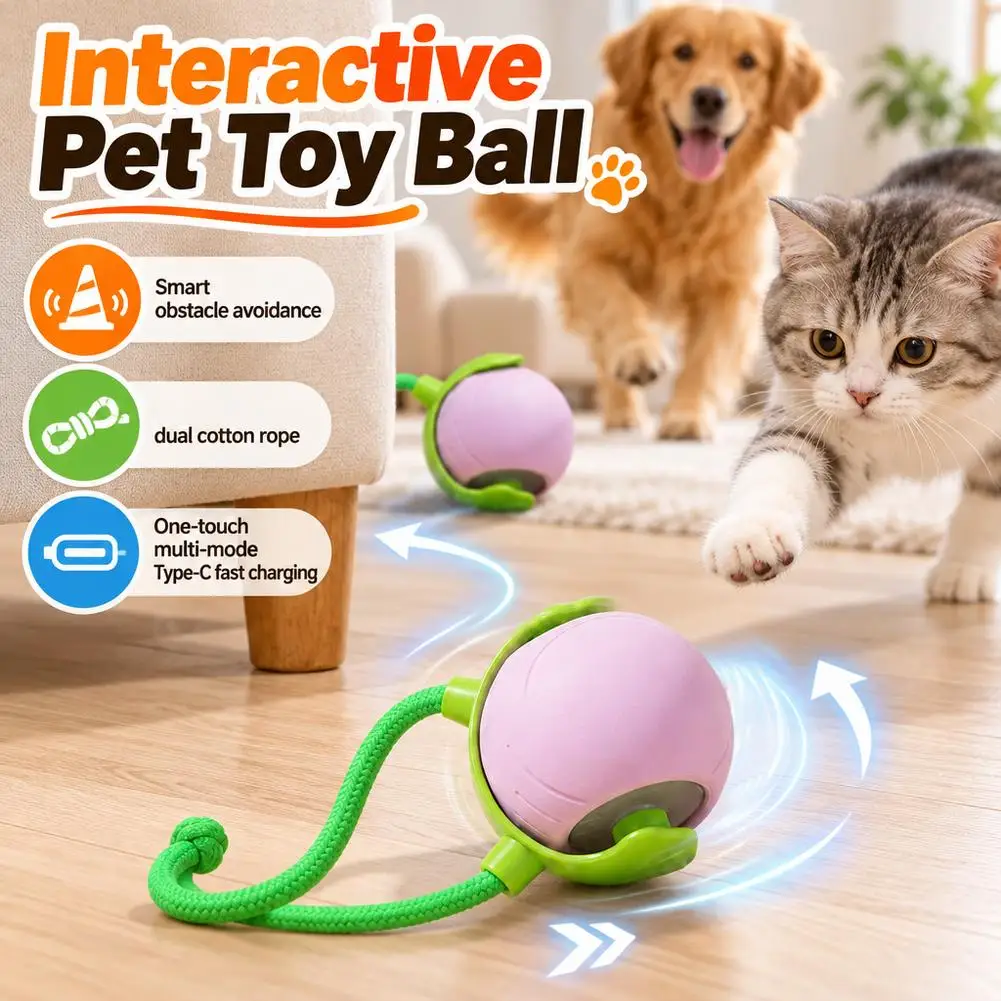 Self-Moving Automatic Cat Teaser Ball with Tail Interactive Pets Electric Rolling Ball Rechargeable Moving Bouncing Ball