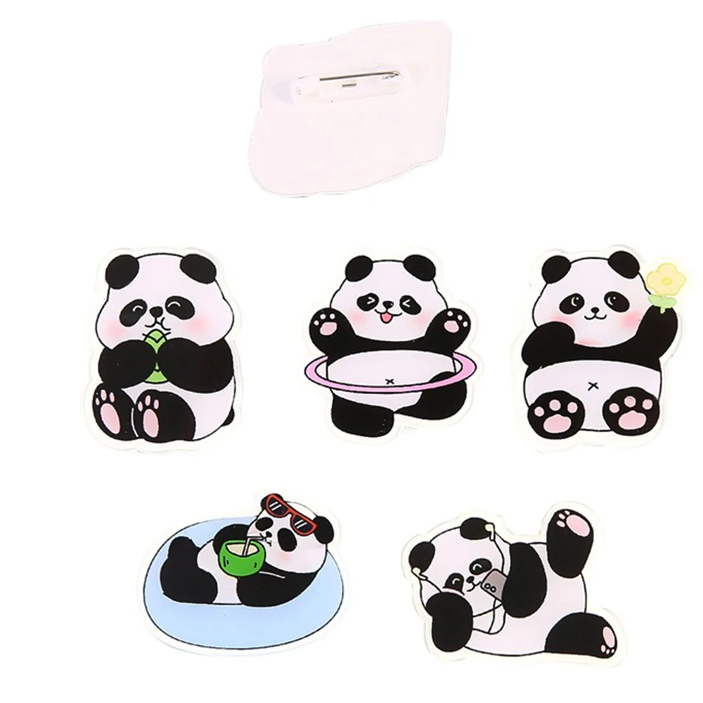 6pcs Cartoon Cute Panda Brooch Badge Acrylic Brooch Mobile Phone Case Patch Creative DIY Accessories Clothing Pen Bag Ornaments