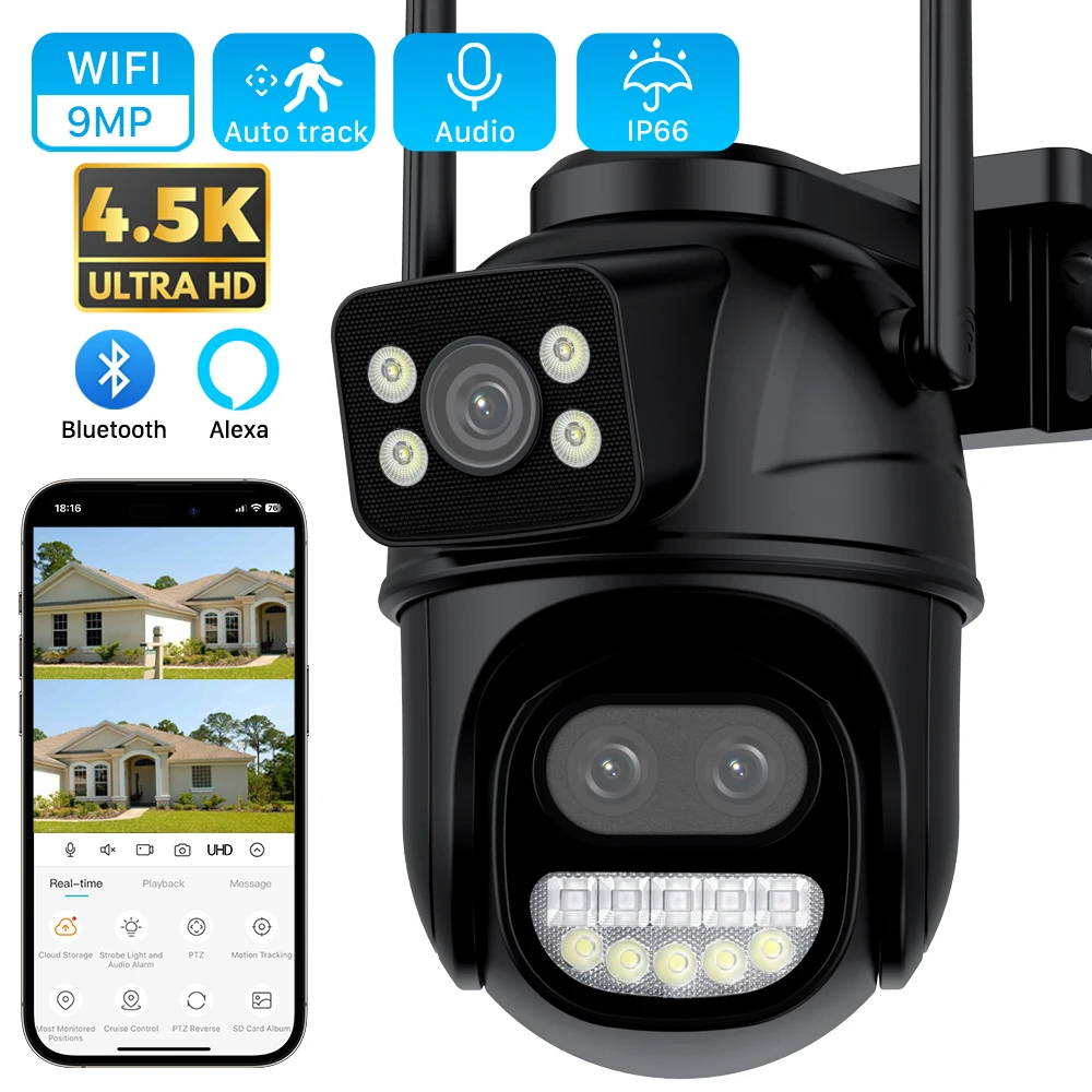 8MP WiFi Camera Outdoor Three Lens Dual Screens 8X Zoom CCTV Video Camera Auto Tracking Security Protection Surveillance Icsee