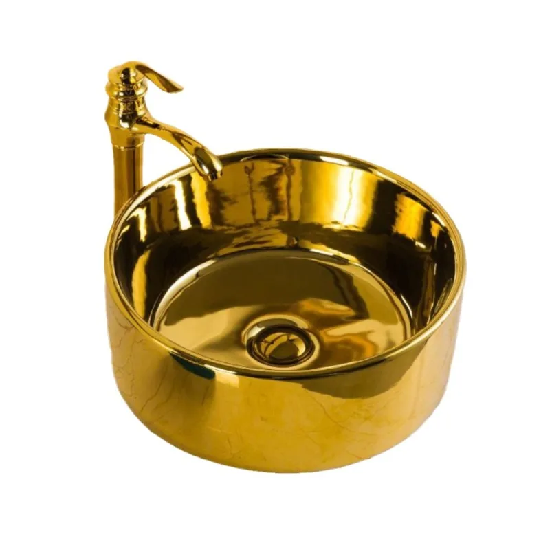 Electroplated gold countertop basin ceramic, wash basin round art washbasin bathroom wash face