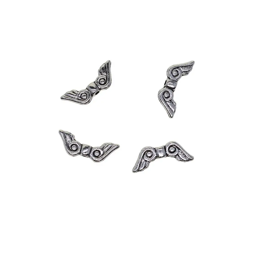 200-Piece Angel Wing Charm Beads for Jewelry Making, Tibetan Silver Spacer Metal Beads DIY for Bracelets,Necklace 15mm