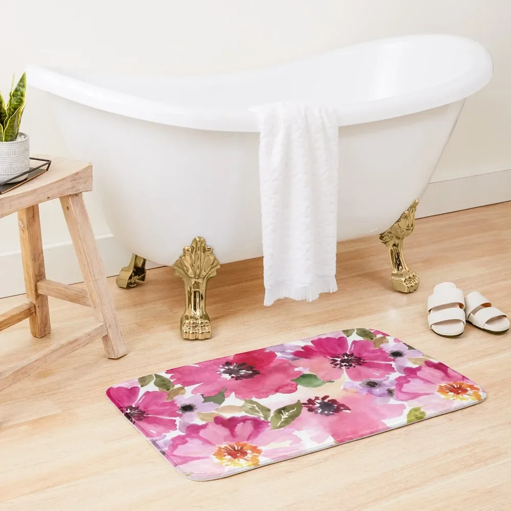 

Watercolor Flowers Pink Fuchsia Bath Mat Carpet Bathroom Carpet For Bathroom Floors Mat