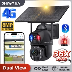 SHIWOJIA 4K 8MP 36X Zoom 4G Solar Camera Dual Lens Dual Screen Human Detect Auto Tracking Outdoor 10W Solar Panel WIFI CCTV
