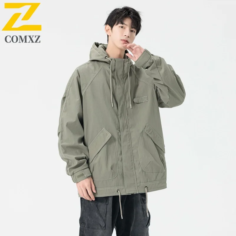 

COMXZ Hooded 2025 Techwear Waterproof Outdoor Sports Adventure Climbing Windbreaker Men Autumn Hunting Tooling New in Jacket
