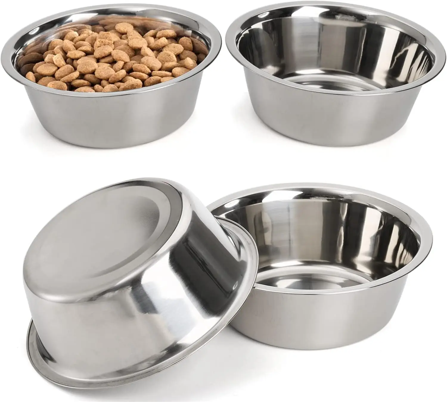 

4-Pack Stainless Steel Pet Bowl Set, 8.26" Large Dog Dish, 47oz Food Water Bowl for Elevated Stand, Dishwasher Safe