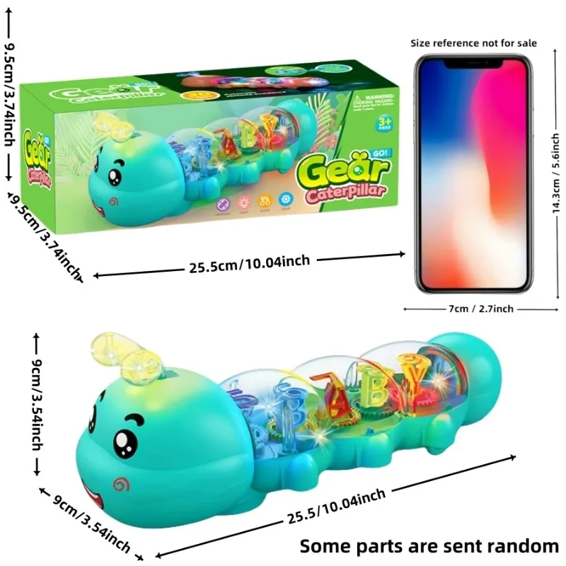Jouet rampant pour bébé de style chenille mignon avec éclairage, musique et direction automatique, conception de lettres et de chiffres