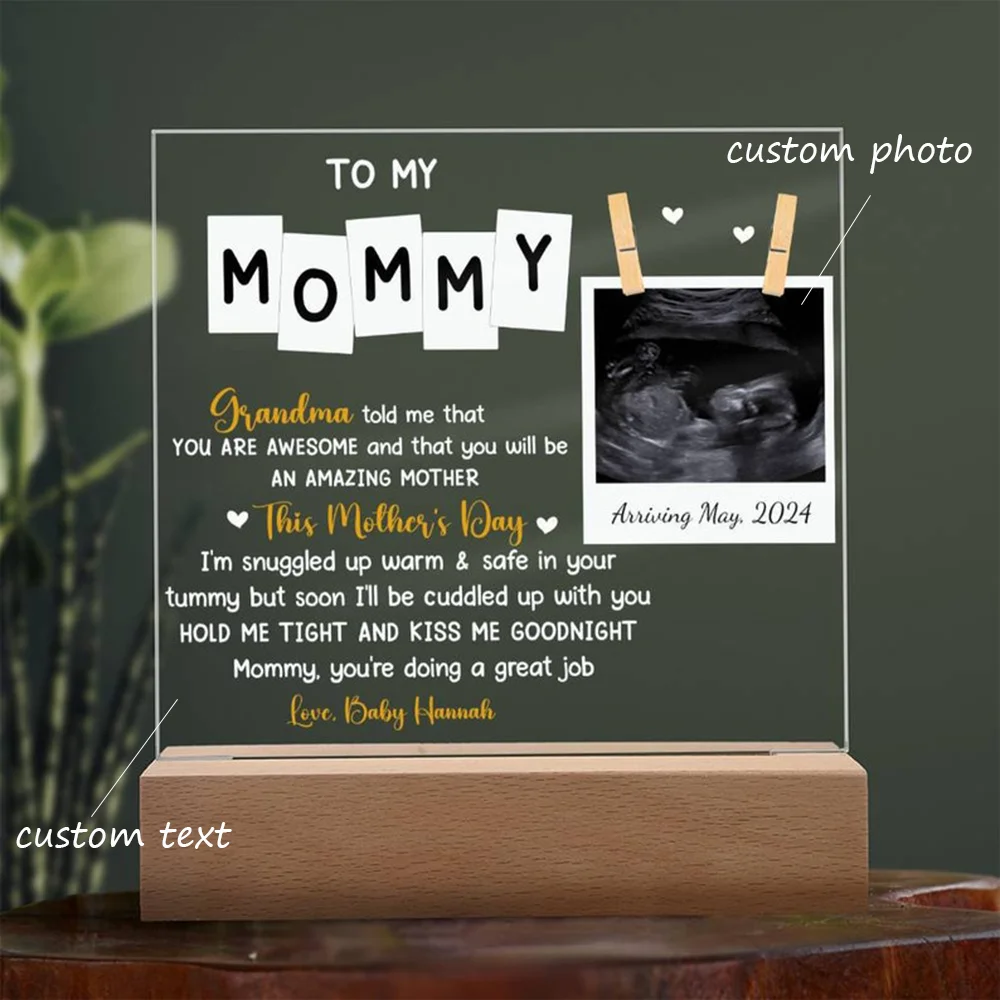 

Personalized Acrylic Night Light Custom Ultrasound Picture And Text Decor Lamp For Pregnant Women Expectant Parents Bedroom