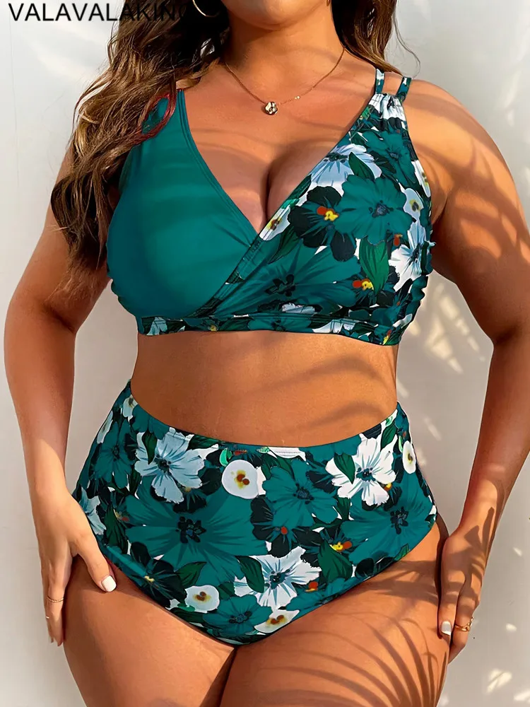 2025 Patchwork 2-delige Plus Size Bikini Set Vrouwen Grote Grote Badpak Hoge Taille Dame Badmode Strand Mollig Curvy Badpak