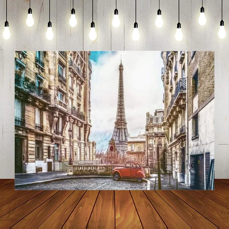 

Eiffel Tower Backdrop Photography Romantic France Paris Old Retro Europe Alley Background Photo Banner Props